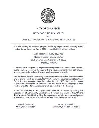 Notice of CDBG Fund Availability, 2026-2027 Program Year